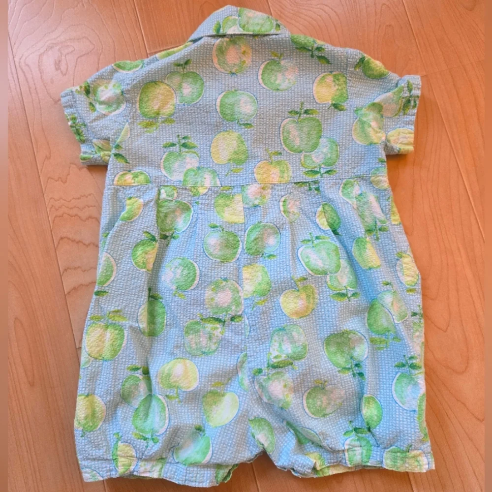 Baby Gap Y2K blue and green fruit patterned collared polo romper jumpsuit